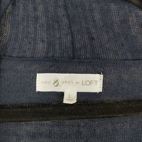 LOU & GREY for LOFT Open Front Sweater Blue Lightweight Cardigan Linen Large - Picture 3 of 7